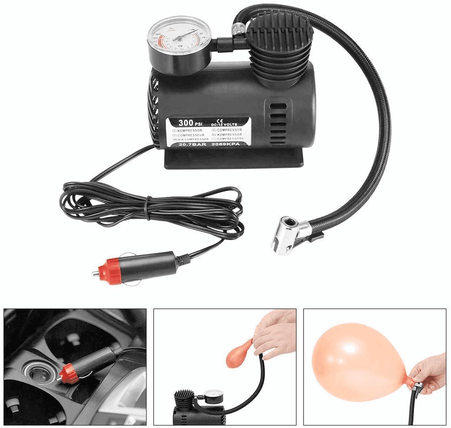 12 Volt Mini Air Compressor Pump for Car & Motor Bike (Black) - ZEDIF