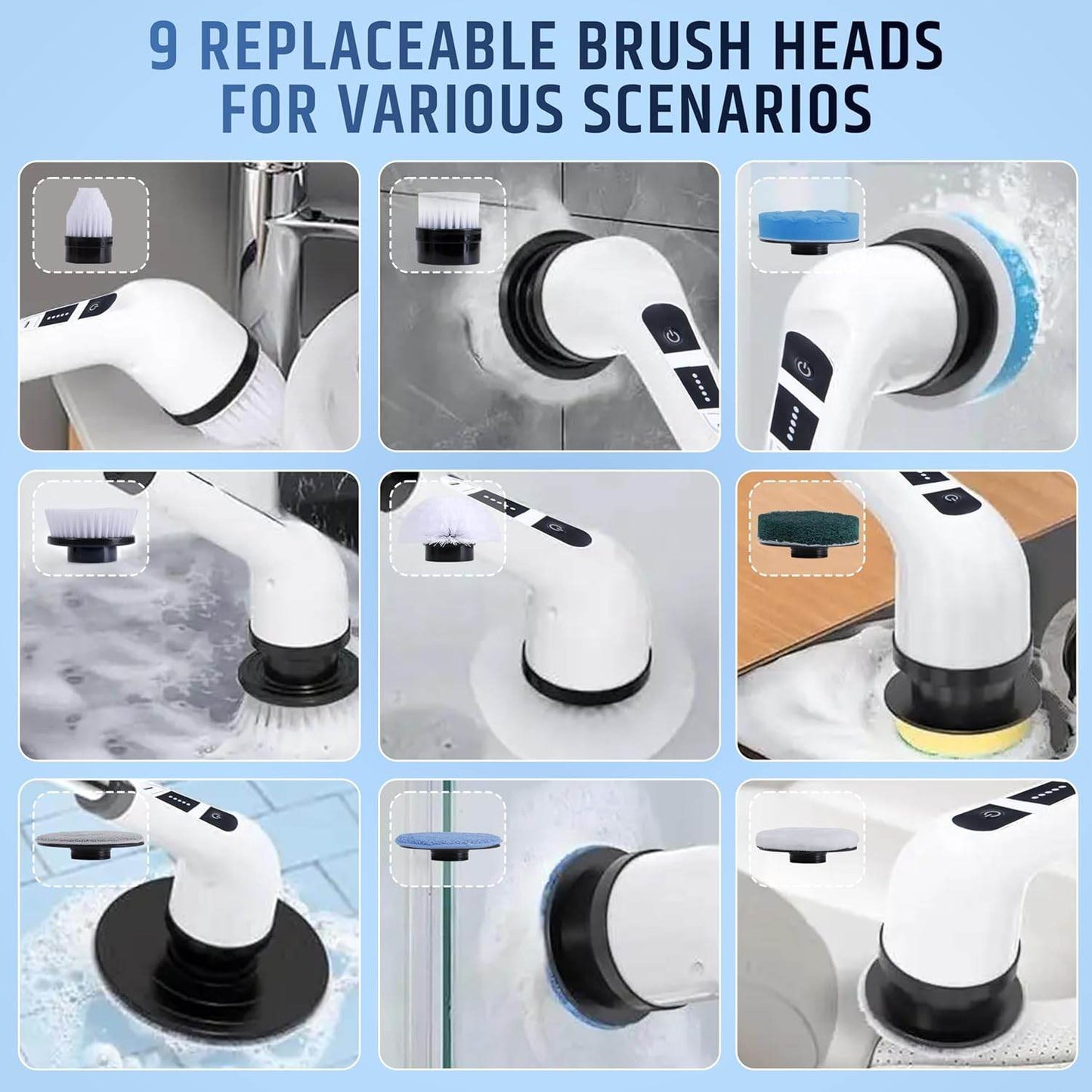 9-in-1 Electric Cleaning Brush – Multi-Surface Power Scrubber - ZEDIF