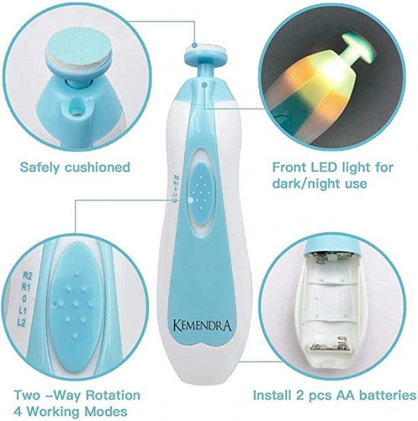 Baby Nail Trimmer with 6 Grinding Heads (LED Light, Whisper-Quiet)