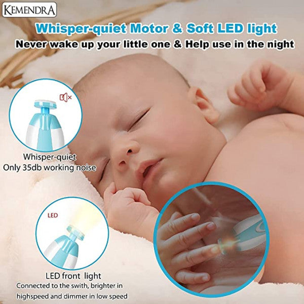 Baby Nail Trimmer with 6 Grinding Heads (LED Light, Whisper-Quiet)