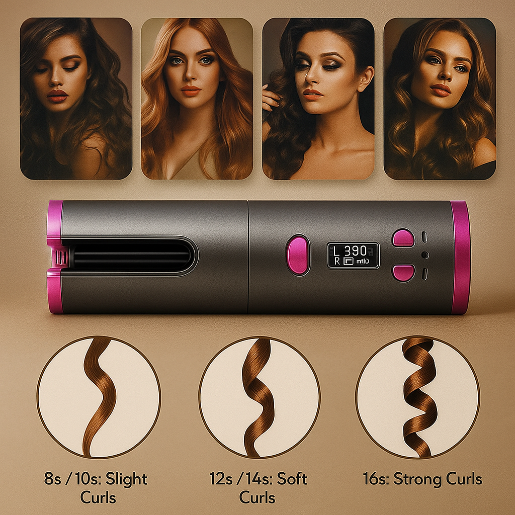Cordless Automatic Hair Curler (Ceramic, USB Rechargeable)