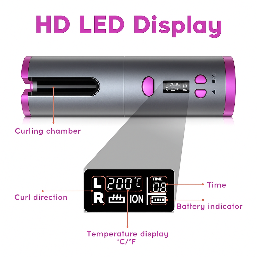 Cordless Automatic Hair Curler (Ceramic, USB Rechargeable)