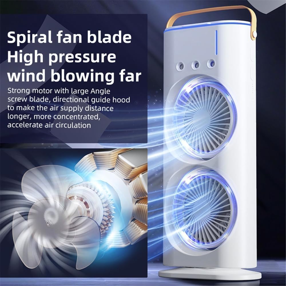 Double Ended Mist Spray Fan (USB Rechargeable, 280ml Water, 7-Color LED, Remote)