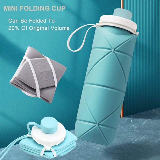Folding Silicone Water Bottle (600ml, Collapsible, Multi-Colour) - ZEDIF