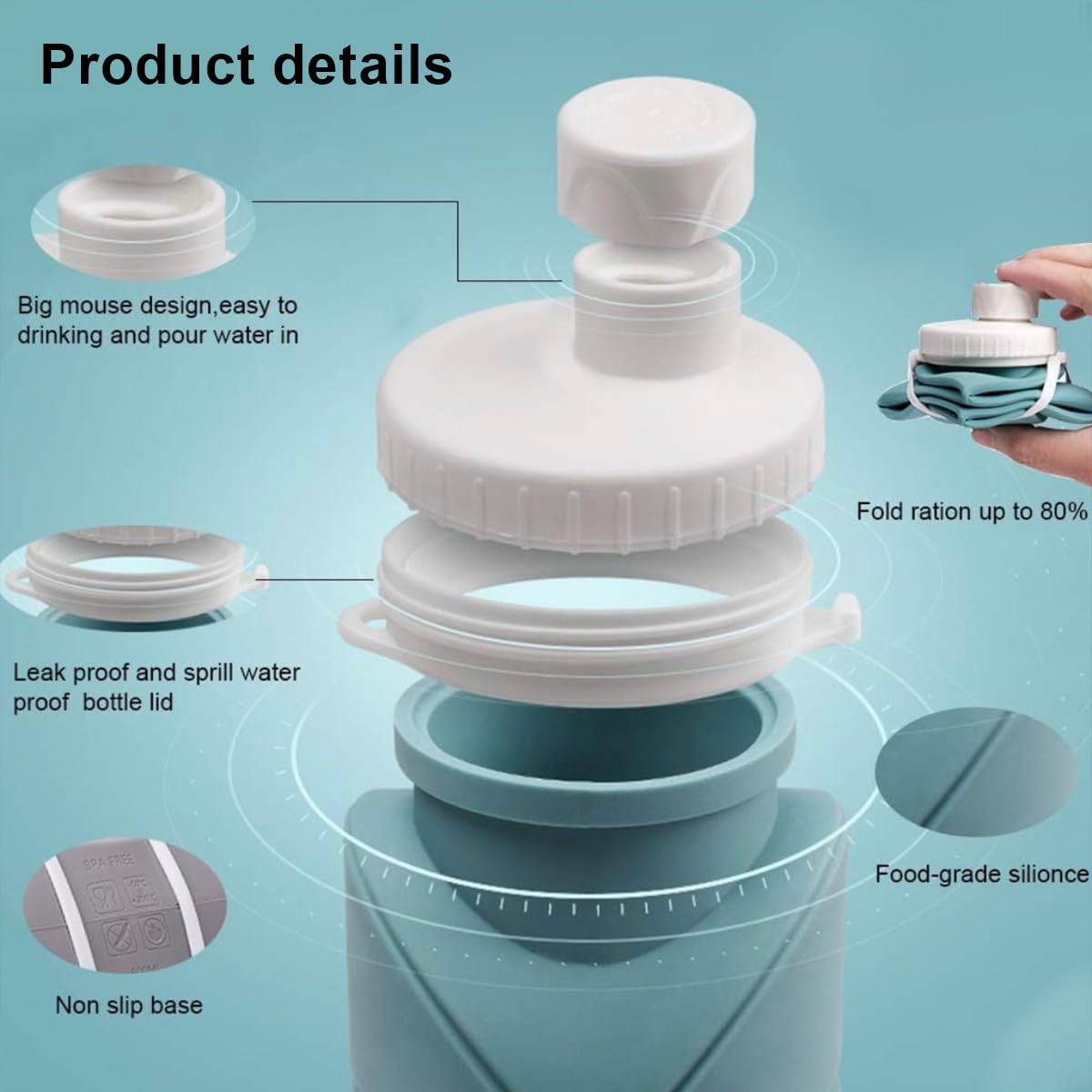Folding Silicone Water Bottle (600ml, Collapsible, Multi-Colour)