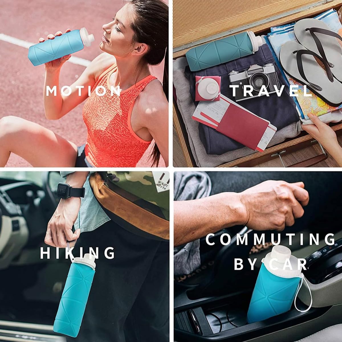 Folding Silicone Water Bottle (600ml, Collapsible, Multi-Colour)