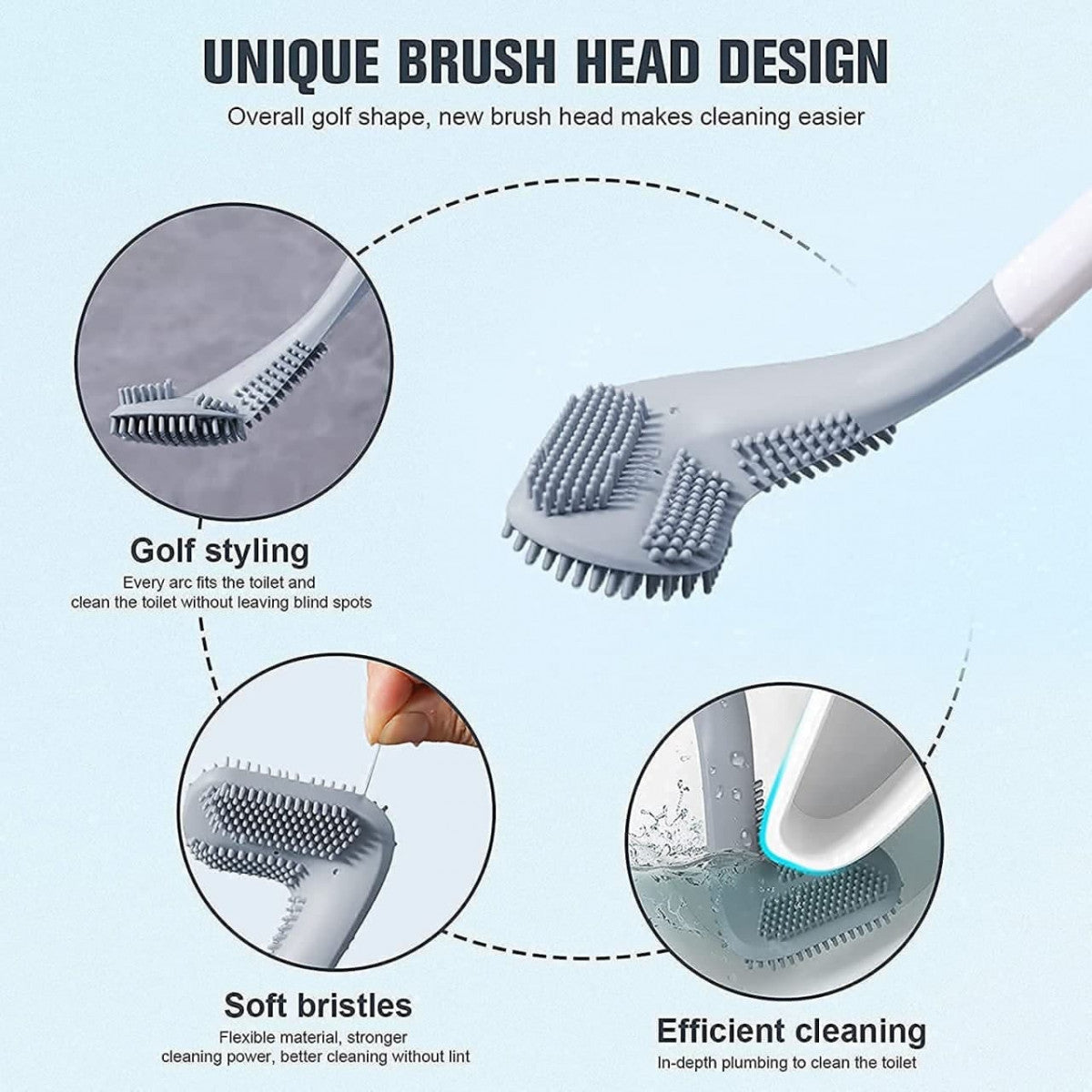 Golf Shape L-Shape Toilet Brush Cleaner (Silicone, Anti-Rust)