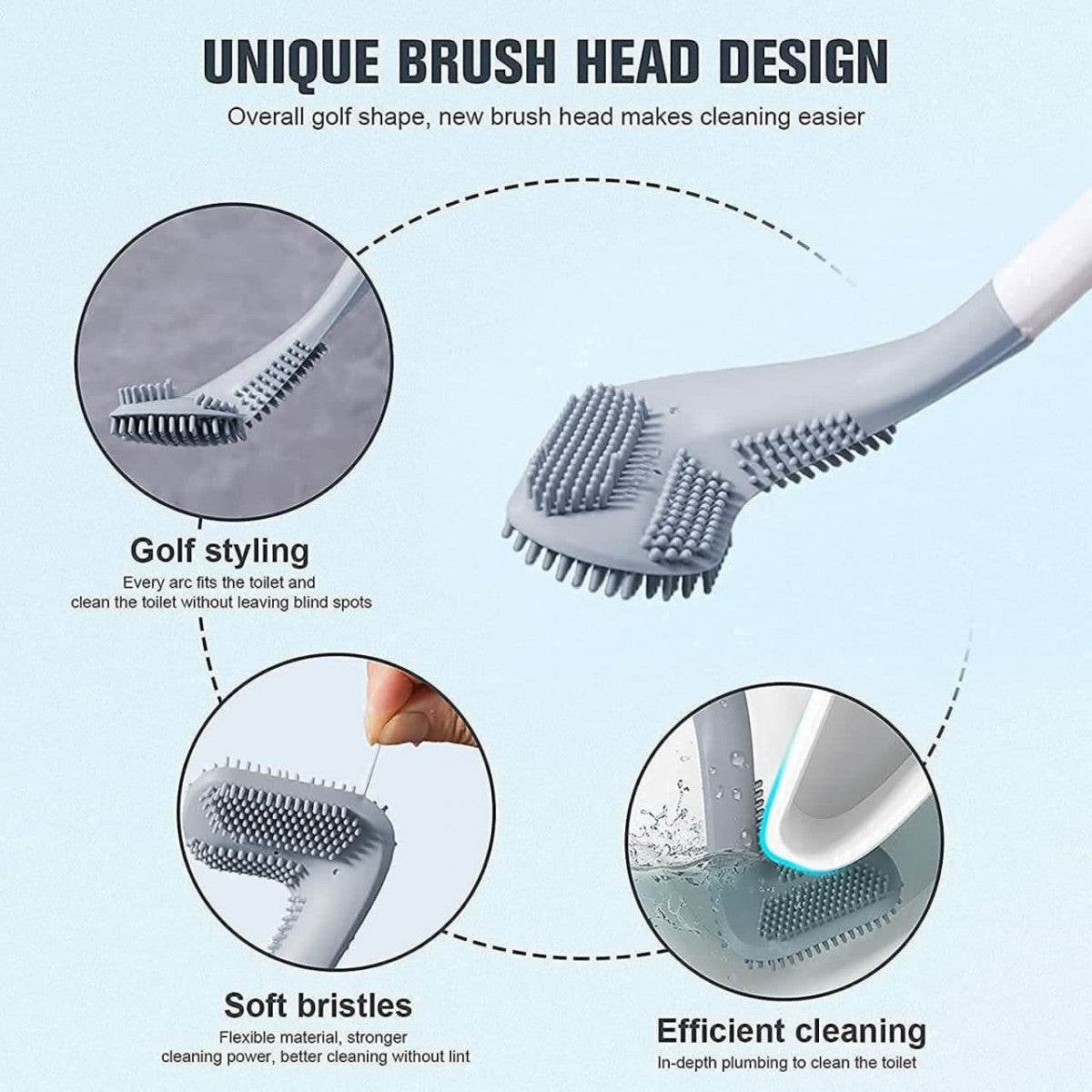 Golf Shape L-Shape Toilet Brush Cleaner (Silicone, Anti-Rust) - ZEDIF