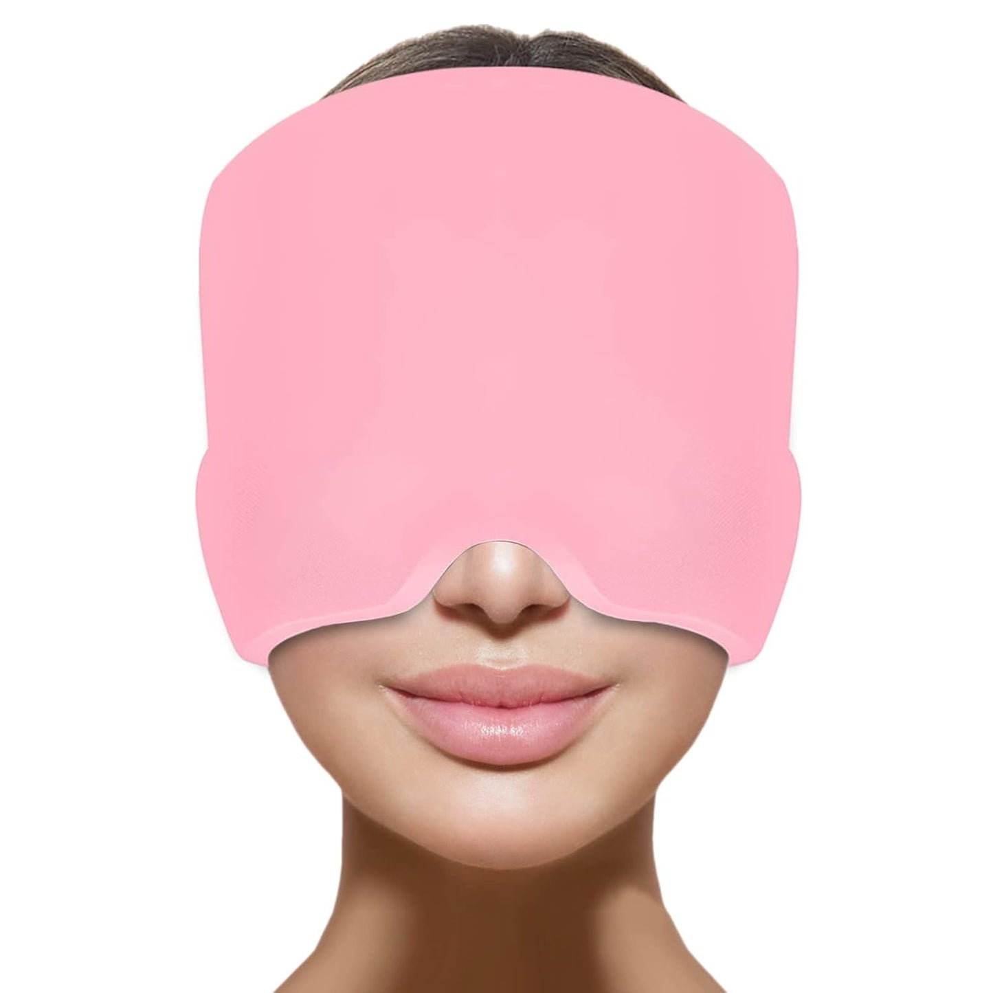 Headache Migraine Relief Cap (360° Gel Head & Eye Wrap, Hot/Cold Therapy, Pink)