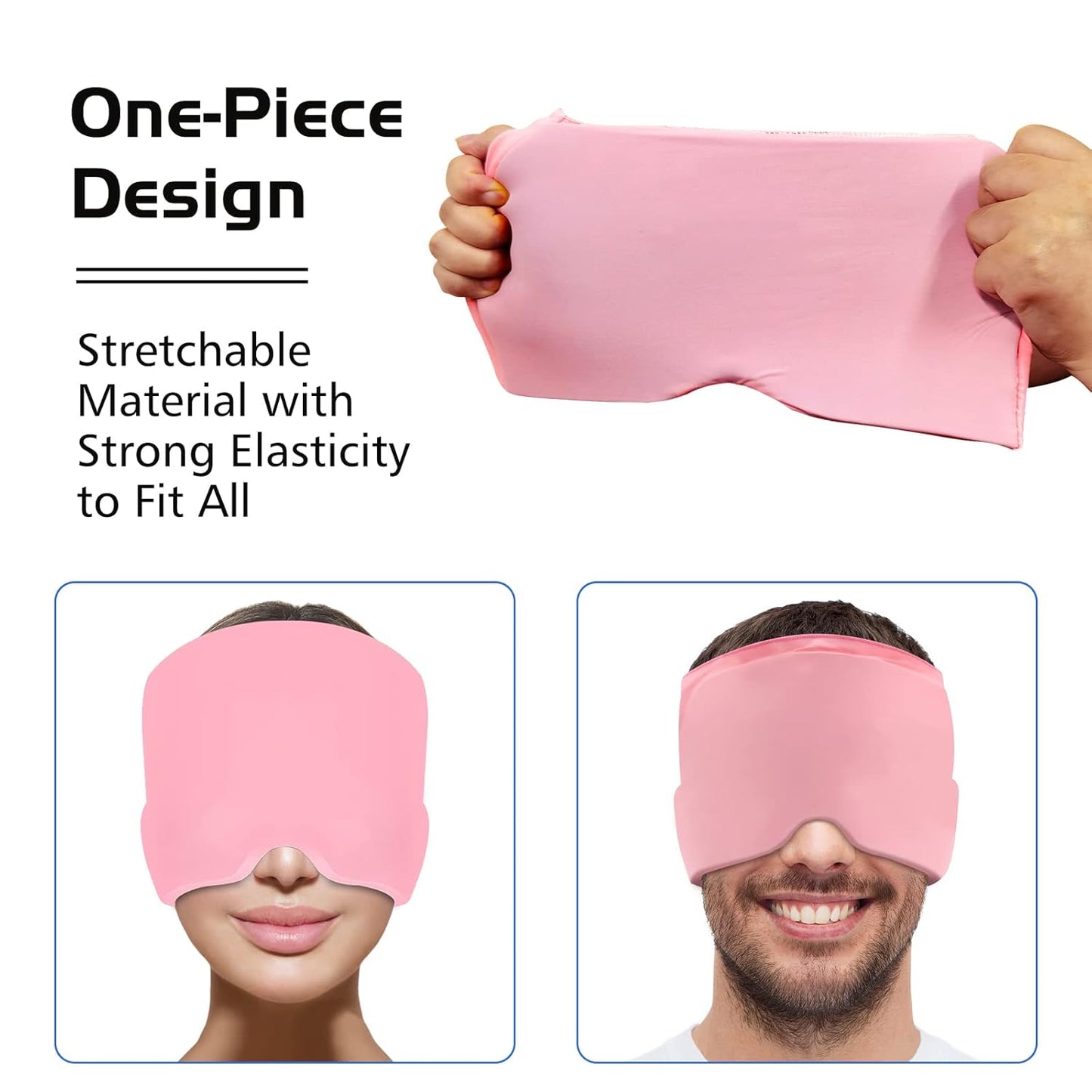 Headache Migraine Relief Cap (360° Gel Head & Eye Wrap, Hot/Cold Therapy, Pink)
