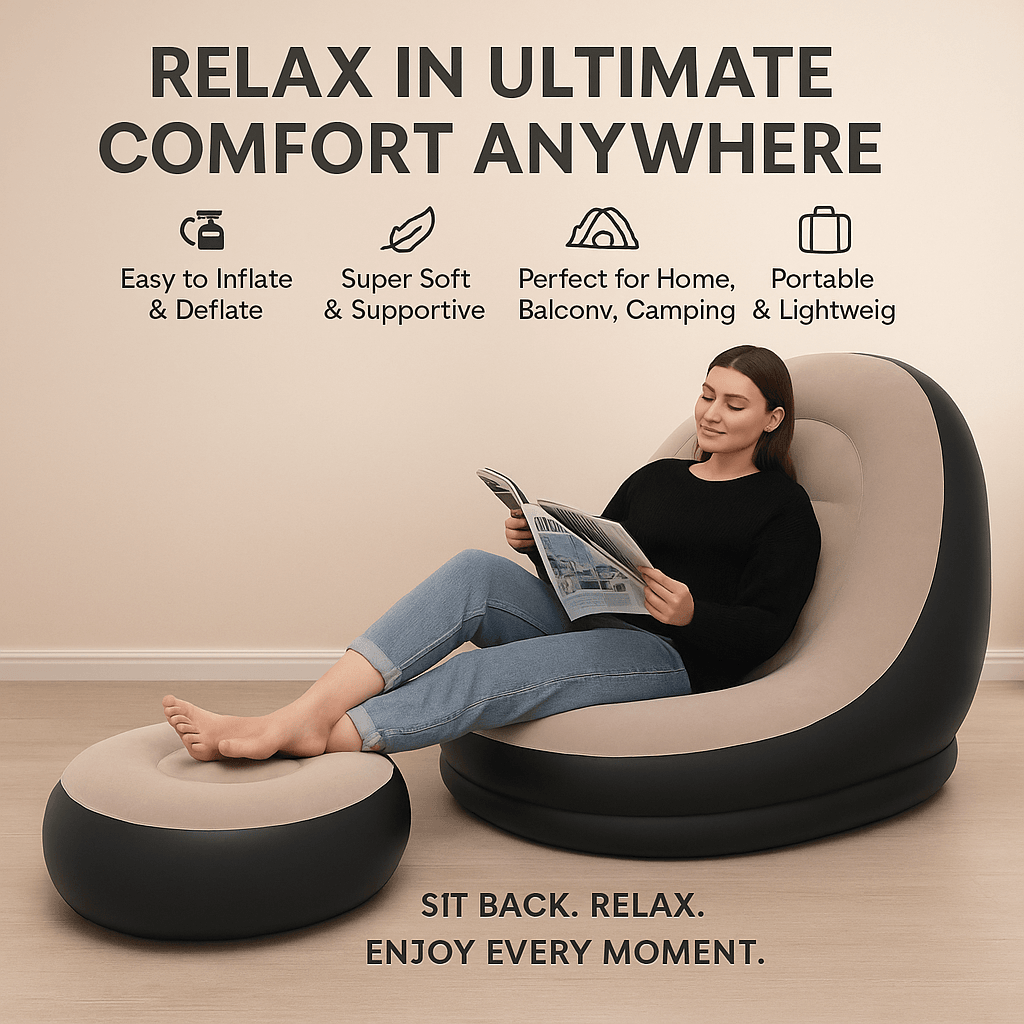 Inflatable Lounge Chair with Footrest (Foldable PVC Air Sofa, 1 Seater) - ZEDIF