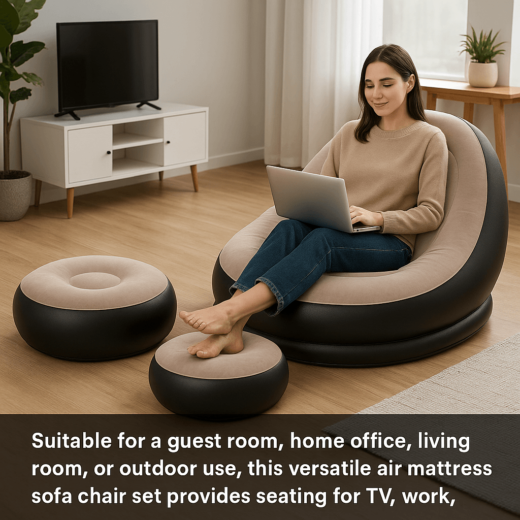 Inflatable Lounge Chair with Footrest (Foldable PVC Air Sofa, 1 Seater) - ZEDIF