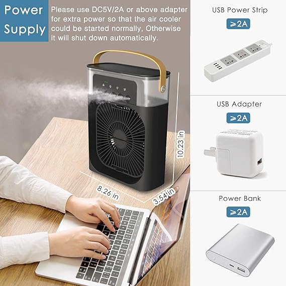 Portable Air Cooler Fan with 7-Color Light