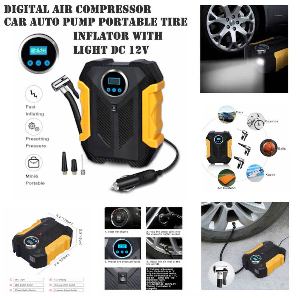 Portable Electric Car Air Compressor Pump for Car and Bike Tyre - ZEDIF
