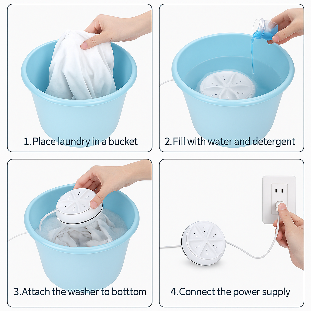 Ultrasonic Turbine Washing Machine (Portable, Automatic Shutdown)
