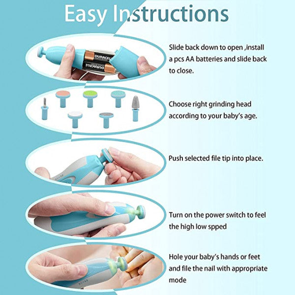 Baby Nail Trimmer with 6 Grinding Heads (LED Light, Whisper-Quiet)