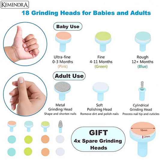 Baby Nail Trimmer with 6 Grinding Heads (LED Light, Whisper-Quiet)
