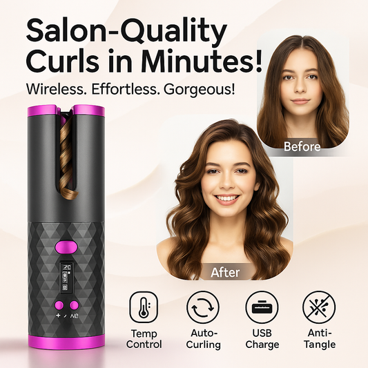 Cordless Automatic Hair Curler (Ceramic, USB Rechargeable)