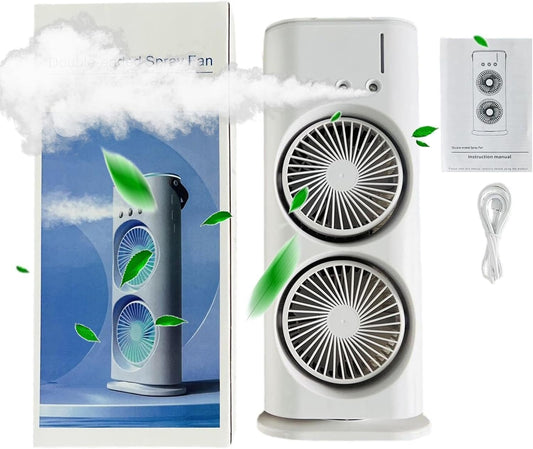 Double Ended Mist Spray Fan (USB Rechargeable, 280ml Water, 7-Color LED, Remote)
