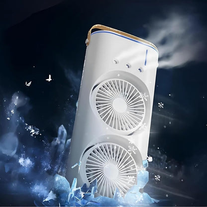 Double Ended Mist Spray Fan (USB Rechargeable, 280ml Water, 7-Color LED, Remote)