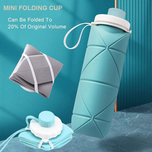 Folding Silicone Water Bottle (600ml, Collapsible, Multi-Colour)