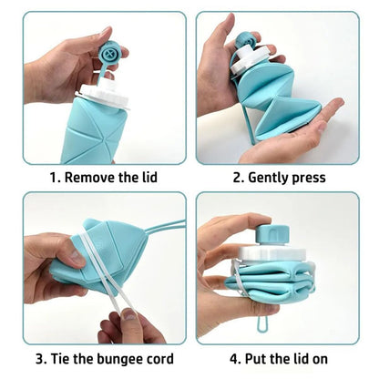 Folding Silicone Water Bottle (600ml, Collapsible, Multi-Colour)