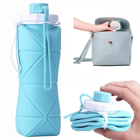 Folding Silicone Water Bottle (600ml, Collapsible, Multi-Colour)