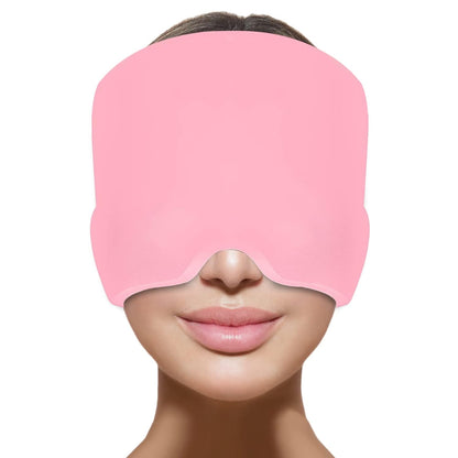 Headache Migraine Relief Cap (360° Gel Head & Eye Wrap, Hot/Cold Therapy, Pink)