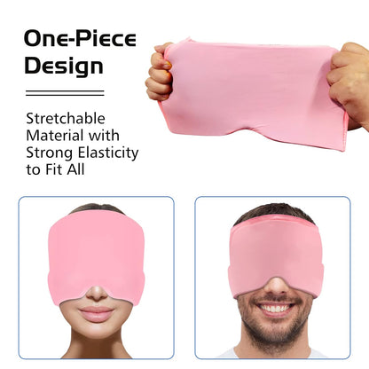 Headache Migraine Relief Cap (360° Gel Head & Eye Wrap, Hot/Cold Therapy, Pink)