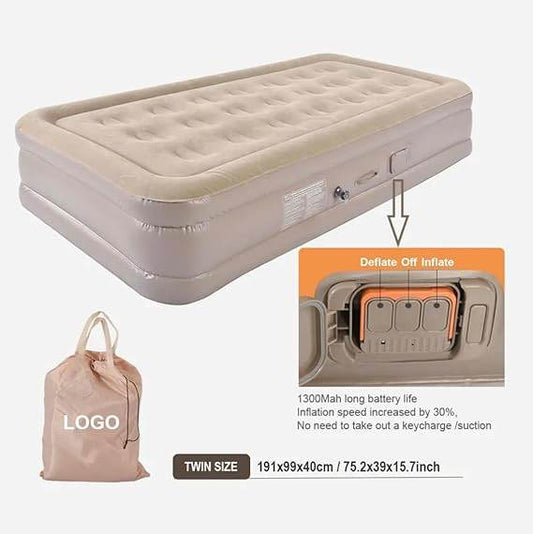 Single Air Bed, Inflatable Bed with Built-in Electric Pump (190x100x40 cm) - ZEDIF