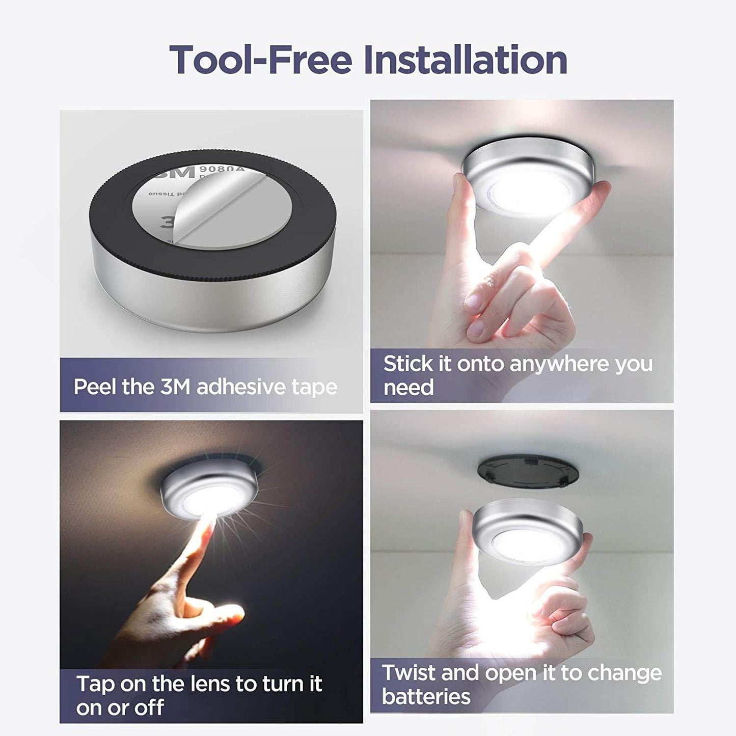 3-LED Touch Stick-On Cordless Light (Battery Powered) - ZEDIF