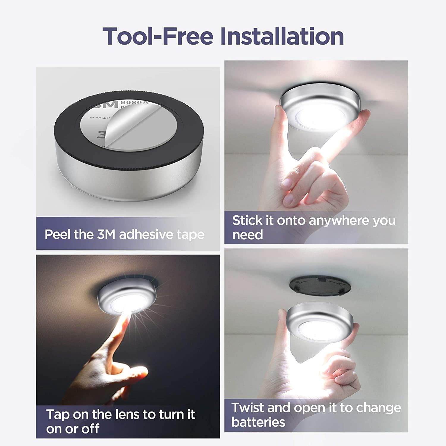 3-LED Touch Stick-On Cordless Light (Battery Powered) - ZEDIF