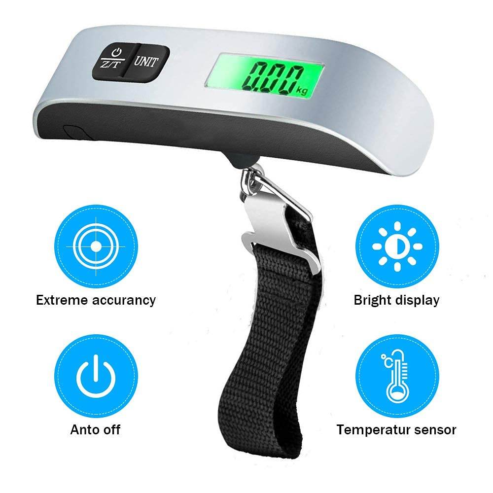 Metal Luggage Weight Scale (50kg LCD Digital, Stainless Steel) - ZEDIF