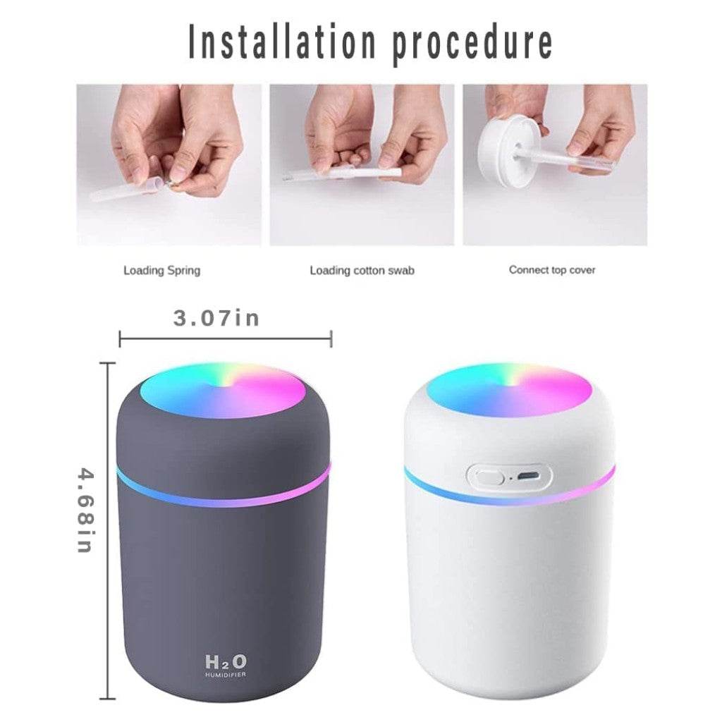 Ultrasonic H2O Humidifier & Aroma Diffuser (USB, LED, Aroma-Compatible) - ZEDIF