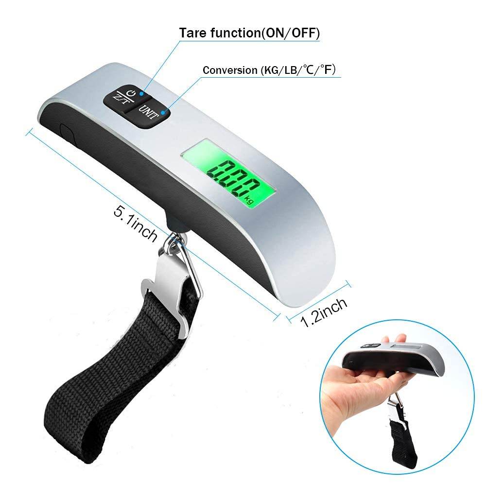 Metal Luggage Weight Scale (50kg LCD Digital, Stainless Steel) - ZEDIF