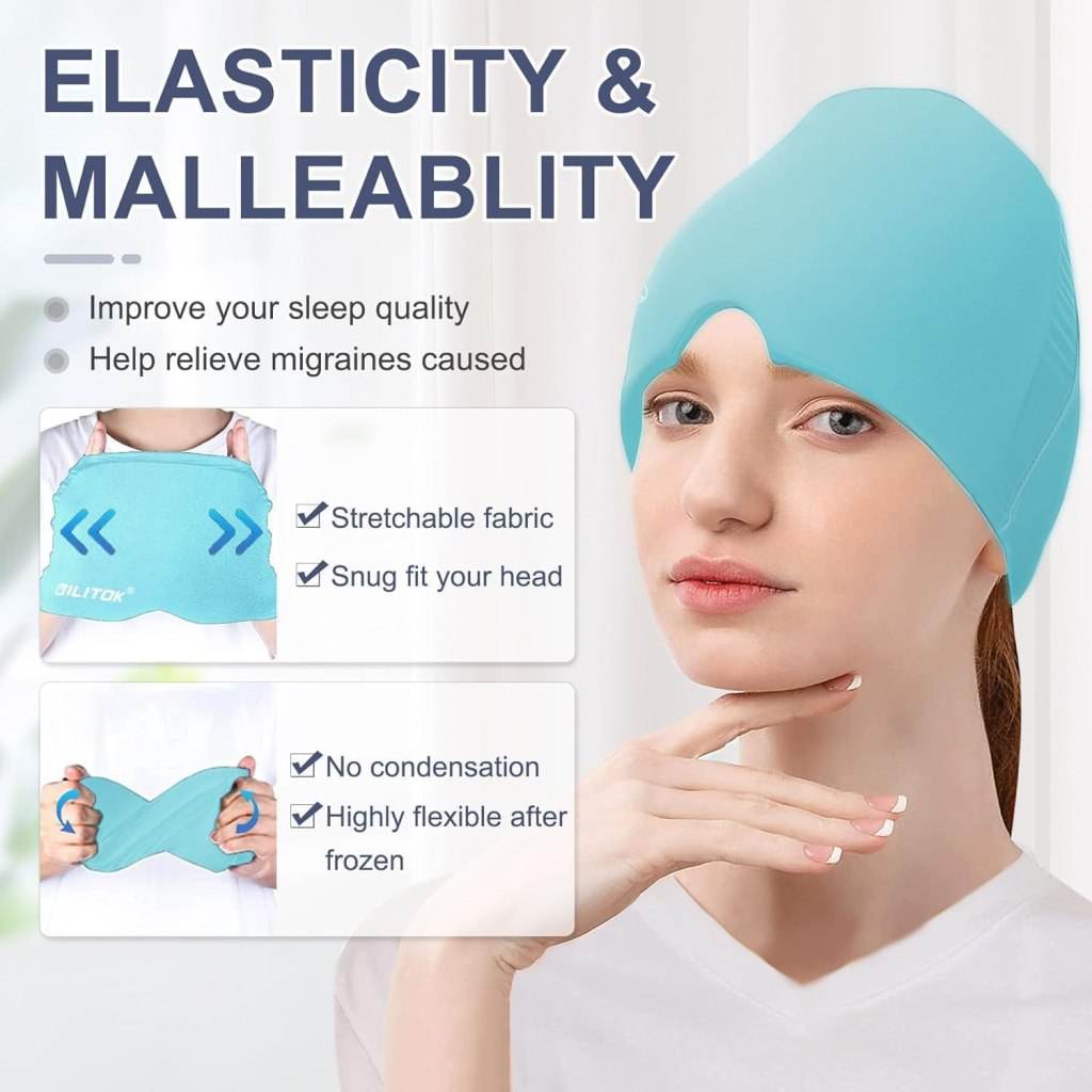 Headache Migraine Relief Cap 360° (Gel Head & Eye Wrap, Hot/Cold Therapy) - ZEDIF
