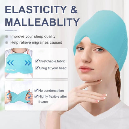Headache Migraine Relief Cap 360° (Gel Head & Eye Wrap, Hot/Cold Therapy) - ZEDIF