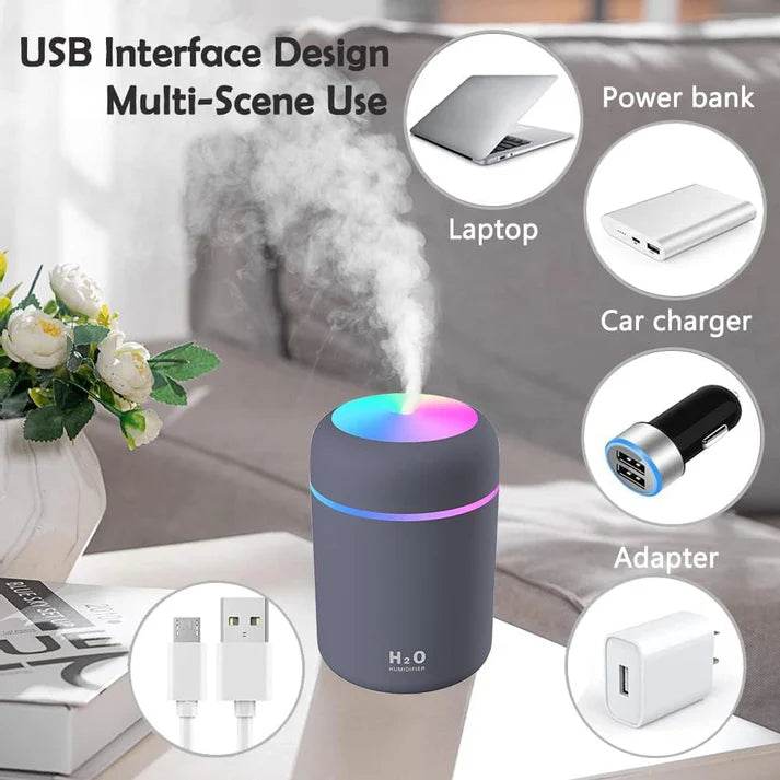 Ultrasonic H2O Humidifier & Aroma Diffuser (USB, LED, Aroma-Compatible) - ZEDIF