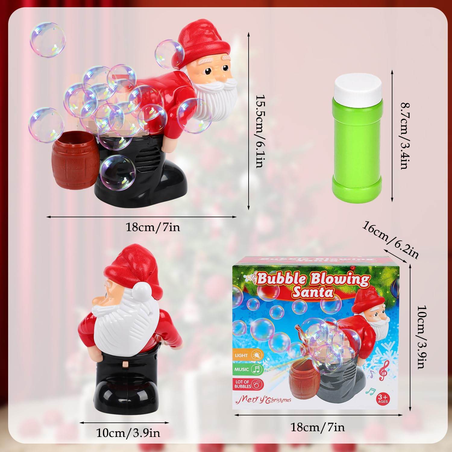Bubble Blowing Santa Flashing Lights and Music - ZEDIF